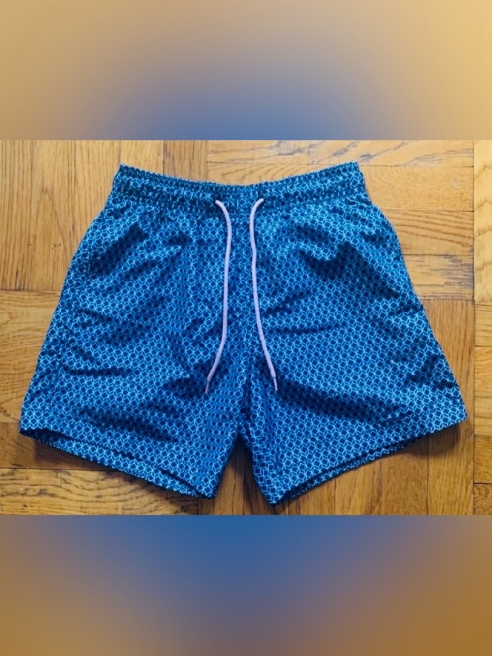 H&M XS Blue Geometric Swim Trunks with Drawstring